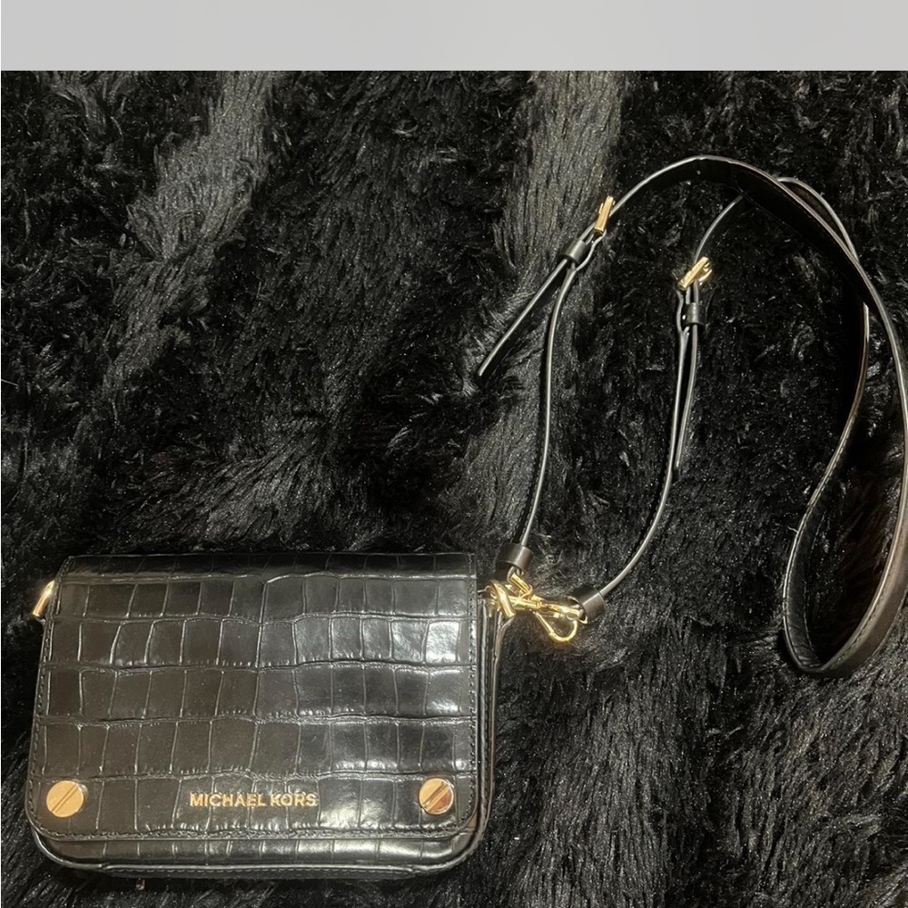 Michael Kors Black Croc Embossed Crossbody Bag